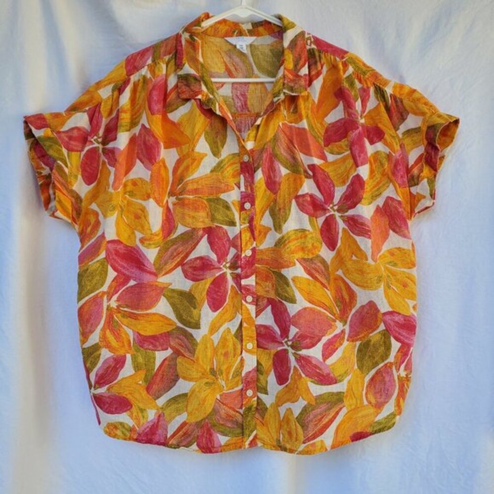 Time and Tru Women's plus sz 20 linen blend blouse collar, button up cuff sleeve